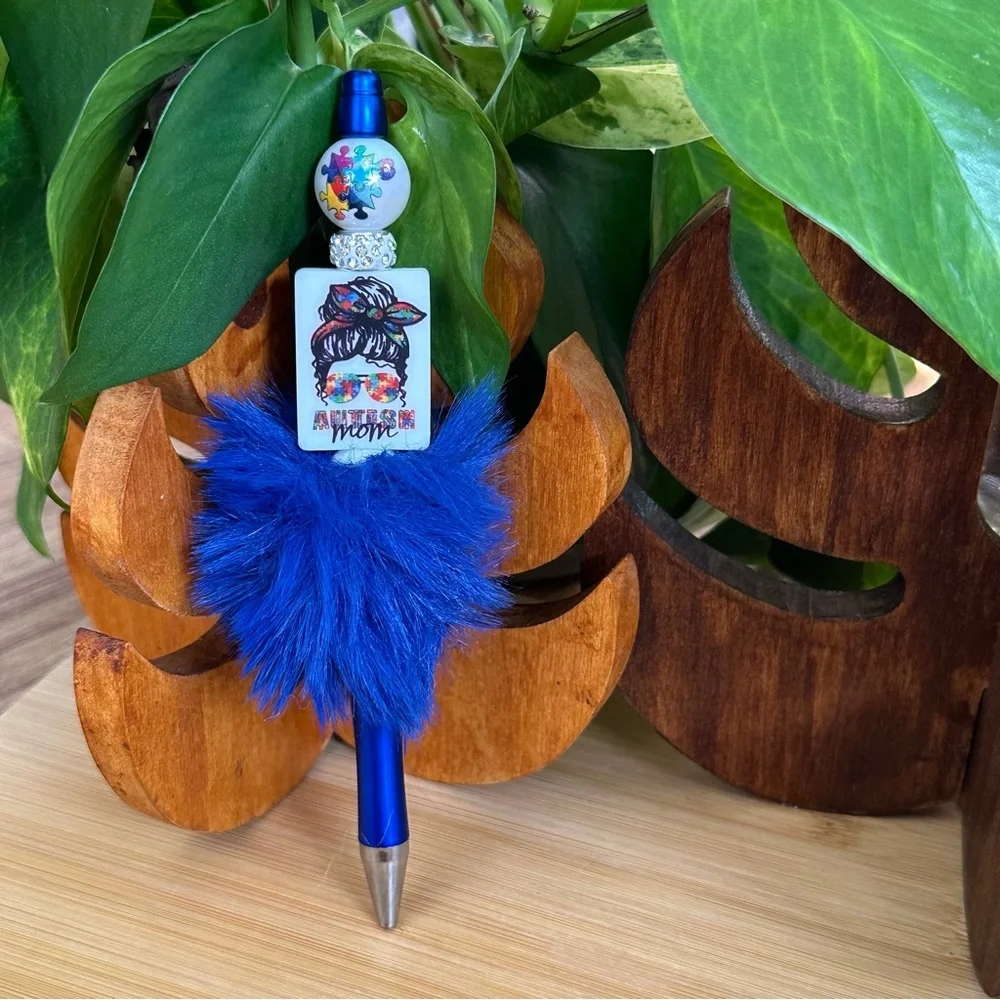 Autism Awareness Pen 🧩 Handmade Silicone Beads +‎ Extra Ink Refill